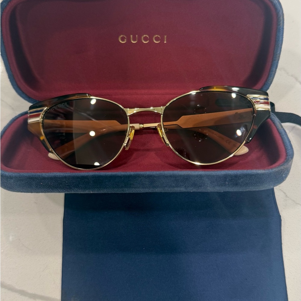 Gucci Gold Frame Brown Gradient Women's Sunglasses